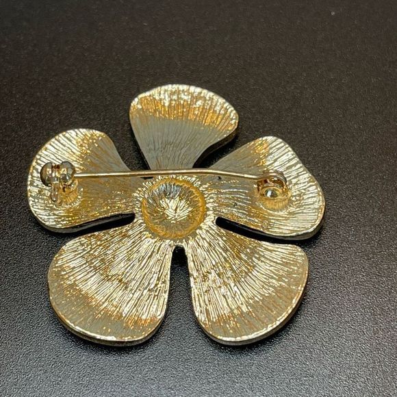 Vintage Rhinestone Flower Brooch Gold Tone Clear Rhinestones - Picture 4 of 5
